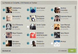 Selecting Twitter friends on CircleMe